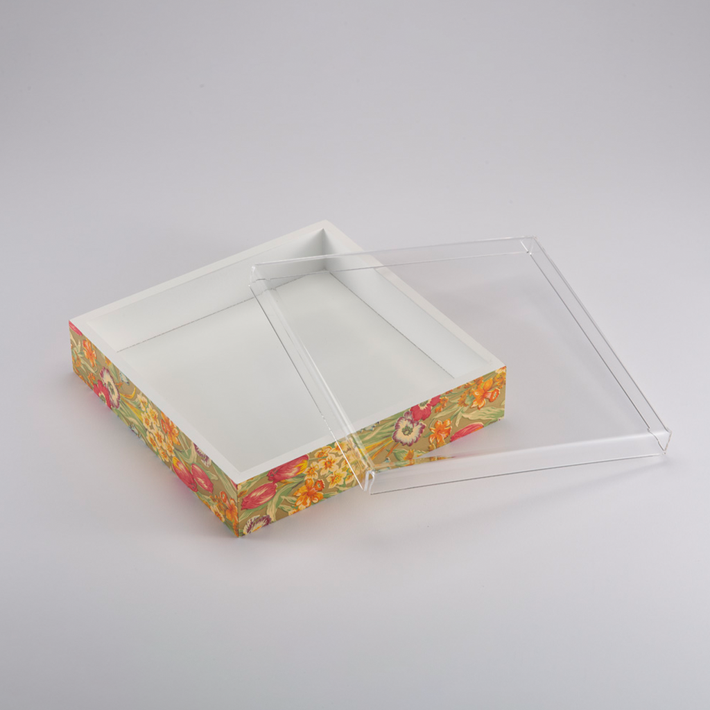 Vague Square Tulip Wooden Serving Box with Acrylic Cover 24 cm x 24 cm