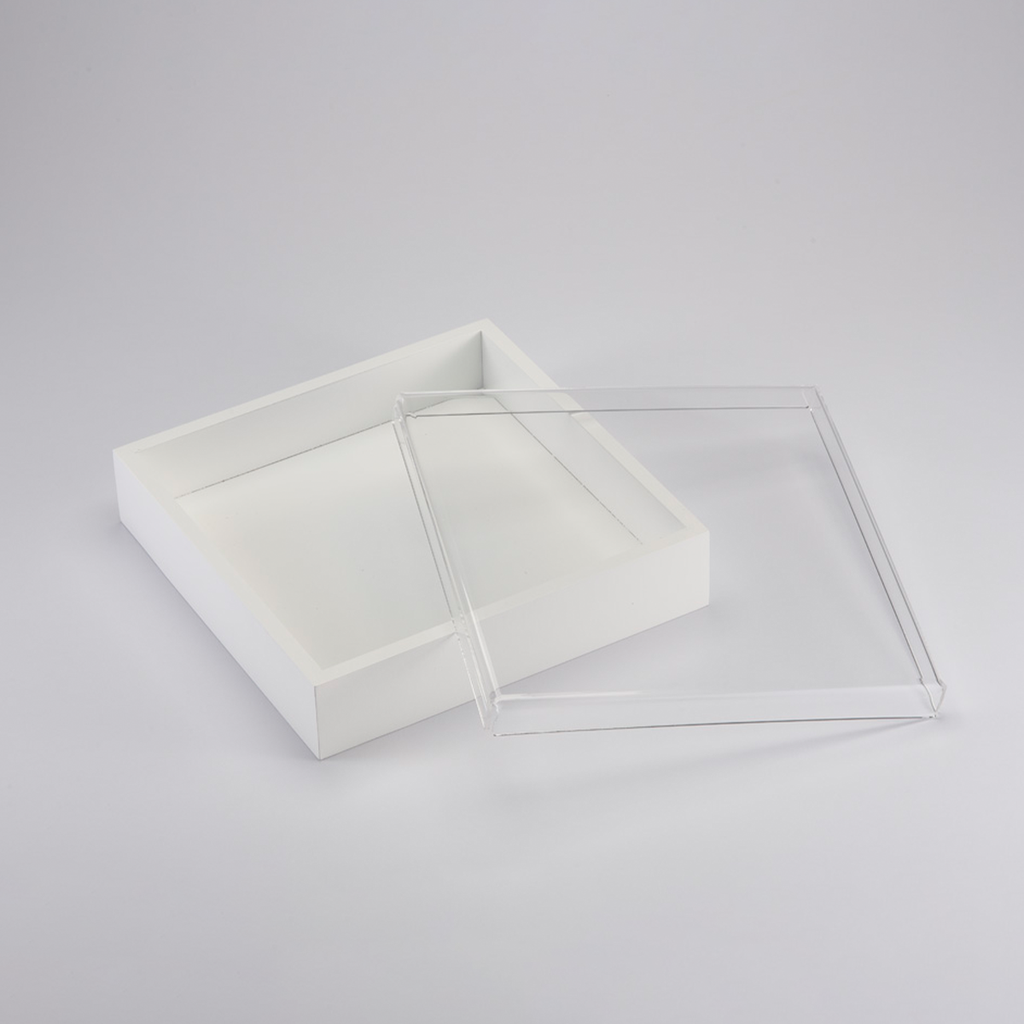 Vague Square White Wooden Serving Box with Acrylic Cover 24 cm x 24 cm