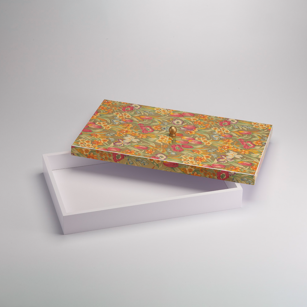 Vague Rectangular White Wooden Serving Box with Tulip Wooden Cover 42 cm x 26 cm