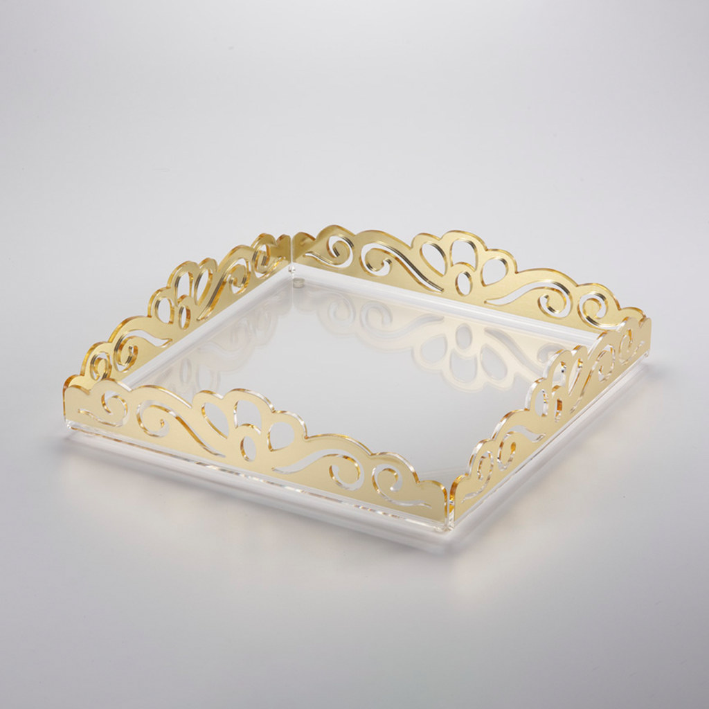 Vague Acrylic Square Laser Tray 35 cm x 7.5 cm Gold Bronzing