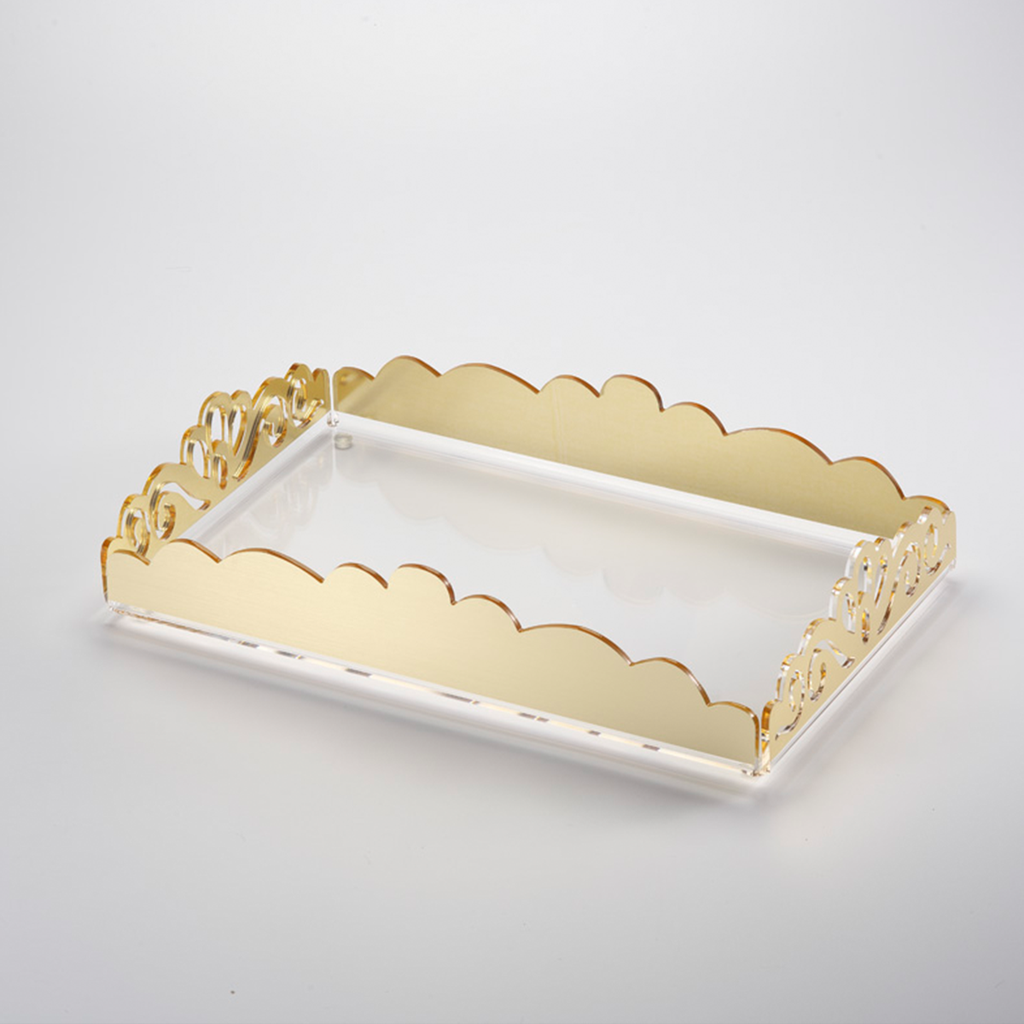 Vague Acrylic Rectangular Laser Tray 25 cm x 40 cm Gold Bronzing