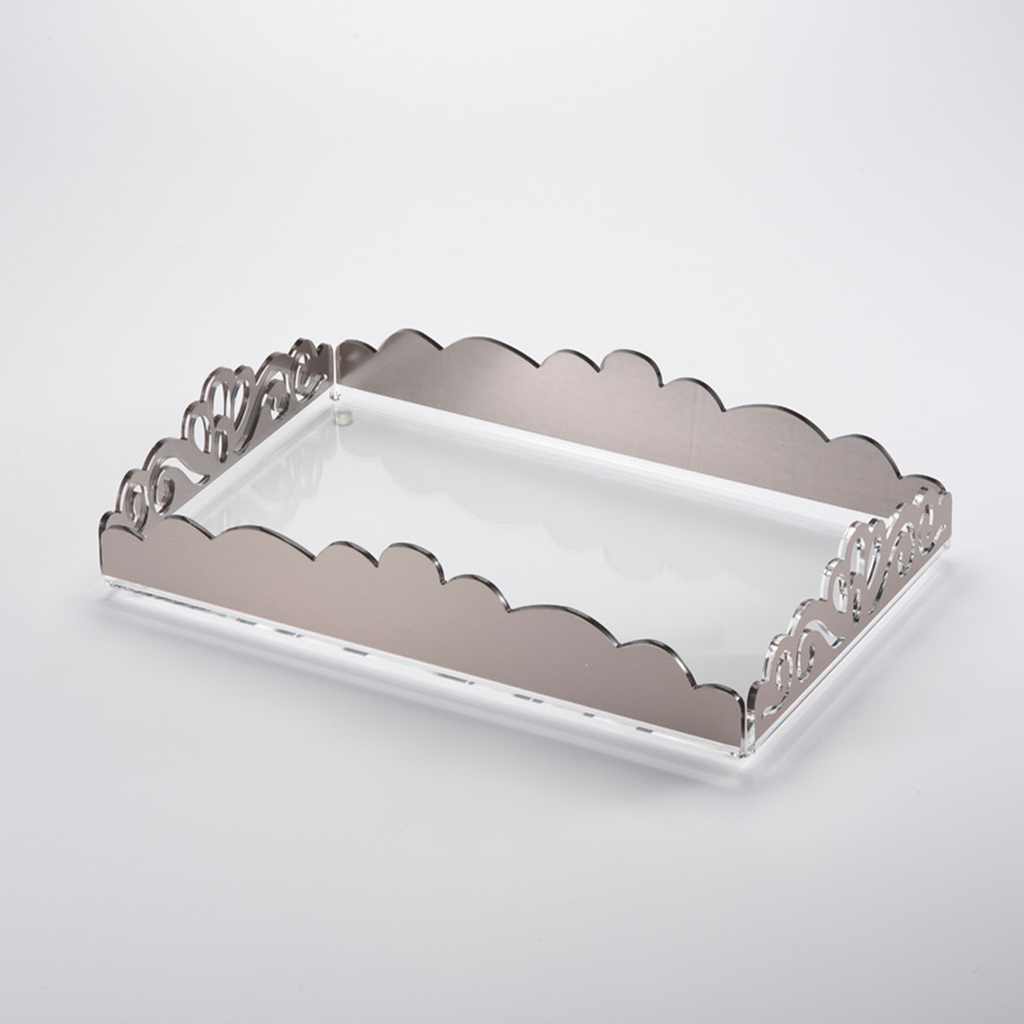 Vague Acrylic Rectangular Laser Tray 25 cm x 40 cm Silver Bronzing