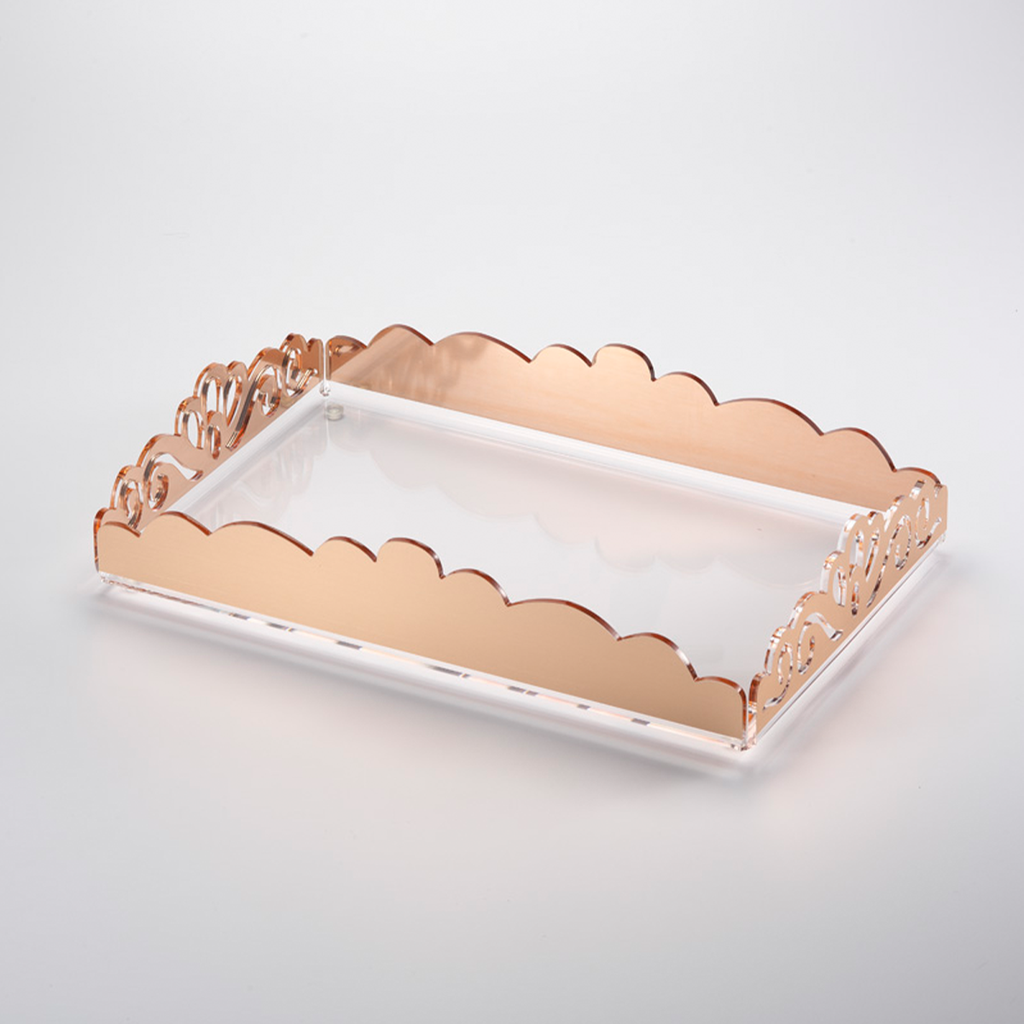 Vague Acrylic Rectangular Laser Tray 25 cm x 40 cm Gold Rose Bronzing