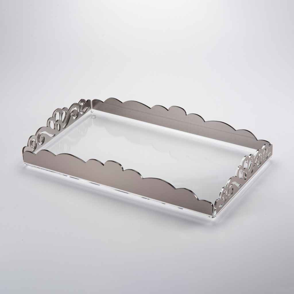 Vague Acrylic Rectangular Laser Tray 30 cm x 50 cm Silver Bronzing
