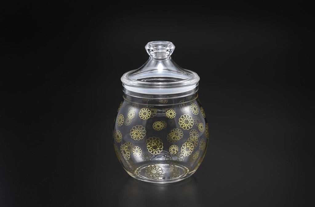 Vague Acrylic Belly Round Jar with Gold Rose S