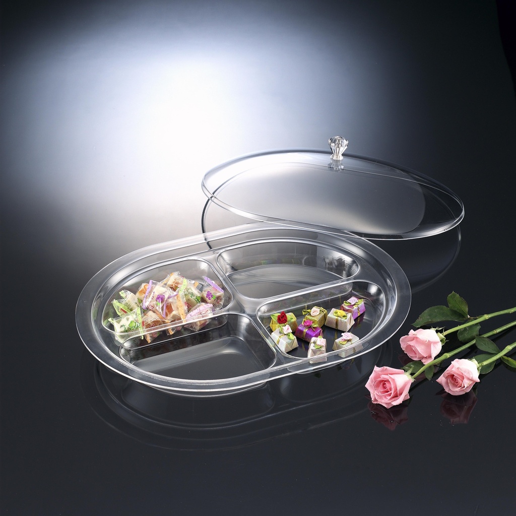 Vague Acrylic Oval 4 Compartment Serving Set 33 cm