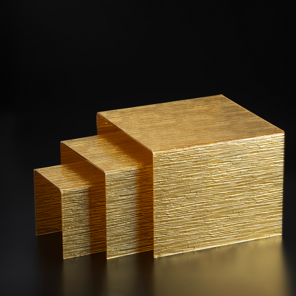 مجموعة عرض مكعبة من الأكريليك  من لحاء الشجر الذهبي من تايوان