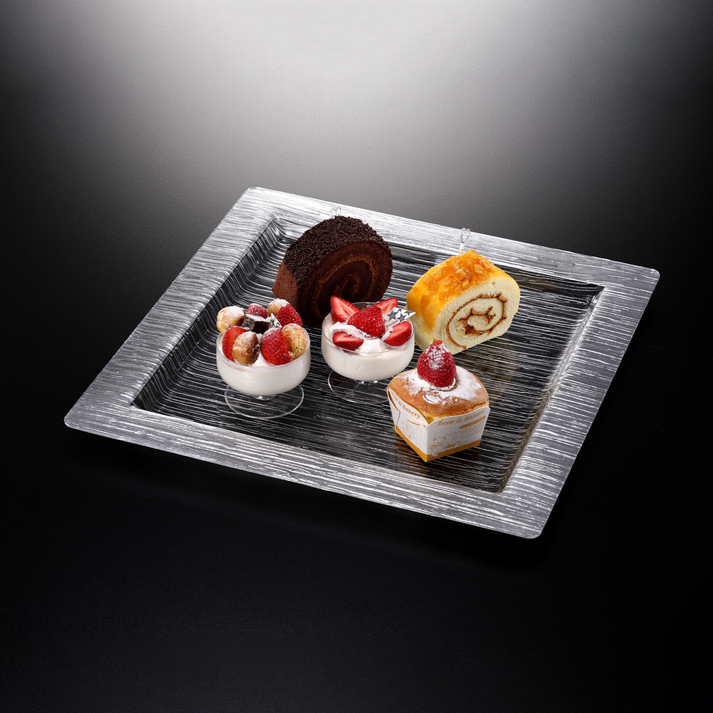 Vague Square Acrylic Serving Plate Bark Design 35 cm Taiwan