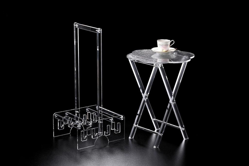 Vague Acrylic Table Set W Stand 4 Clear 40 cm