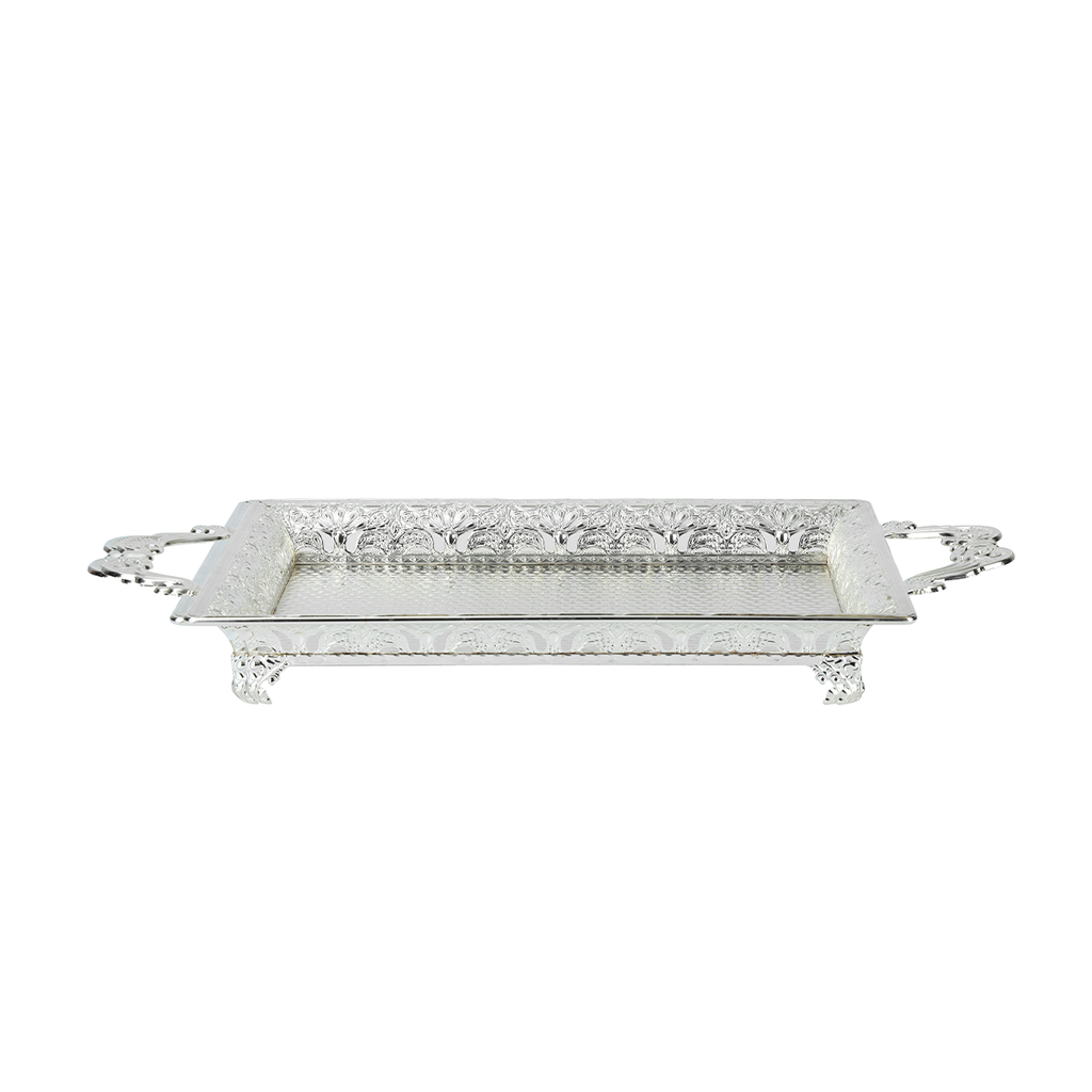 Vague Silver Metal Serving Tray with Handle 40.5 cm