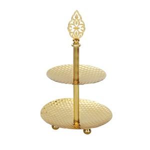 Vague Stainless Steel Golden Metal 2 Tier Candy Tray withHandle 15 cm