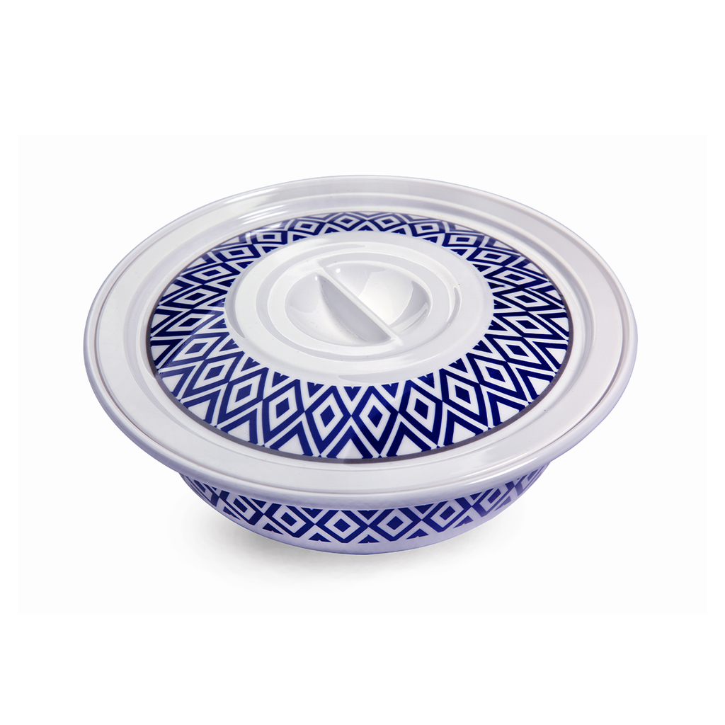Vague Melamine Soup Bowl with Lid 7.5" Blue