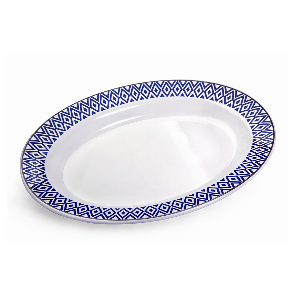 Vague Melamine Oval Plate Blue Line 16"