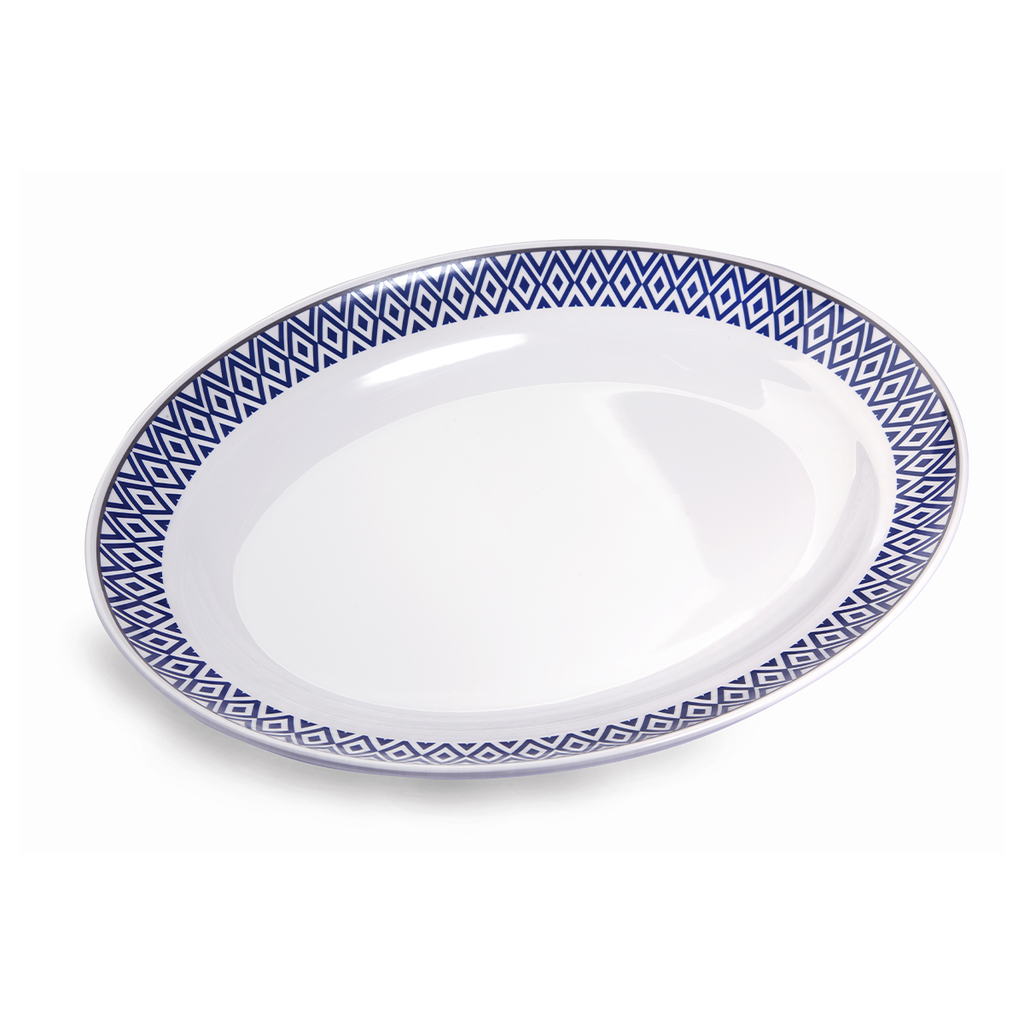 Vague Melamine Deep Oval Plate Blue 13"