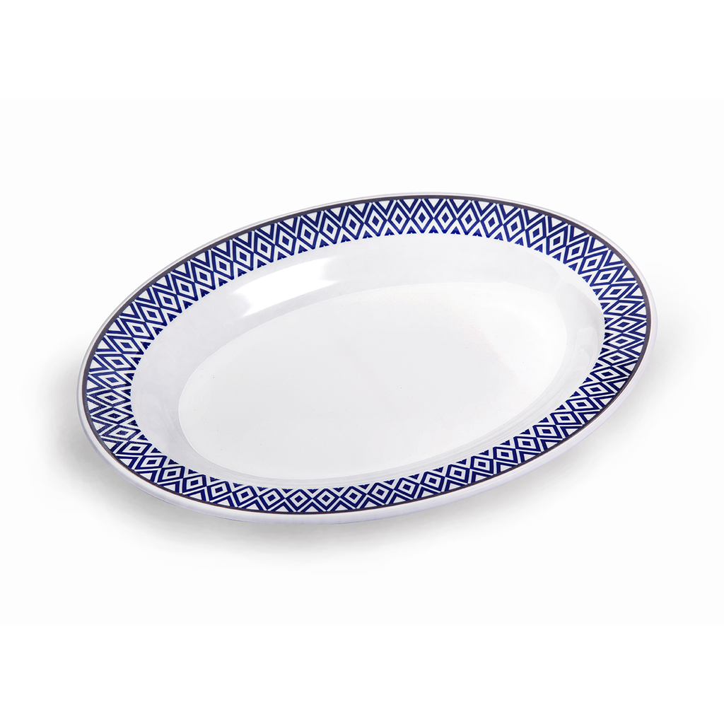Vague Melamine Deep Oval Plate Blue 9"