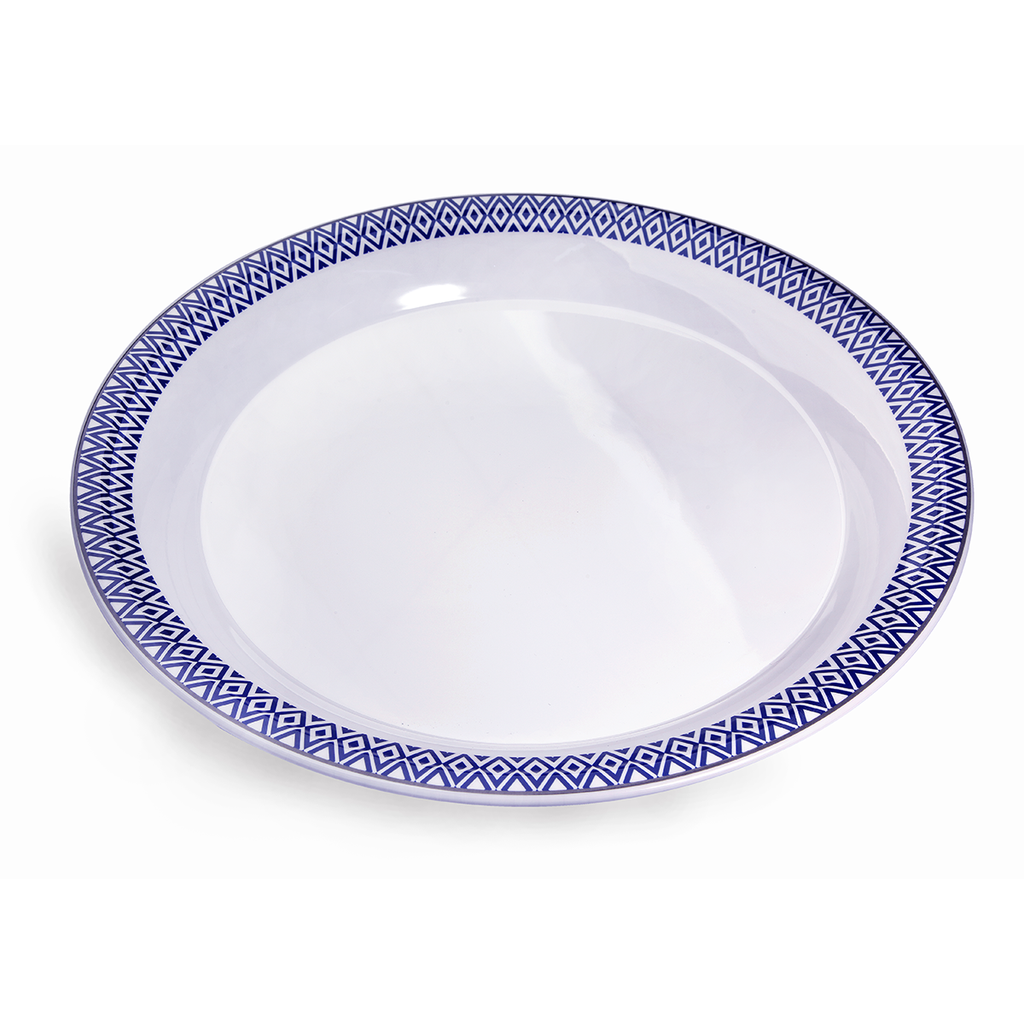 Vague Melamine Round Tray  Blue Line 16"