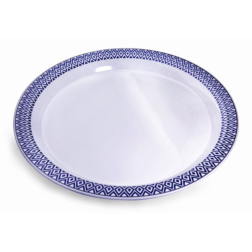 Vague Melamine Round Tray  Blue Line 18"