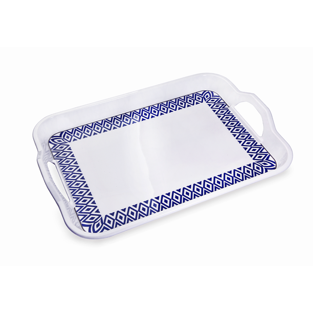 Vague Melamine 2 Handle Tray  Blue Line 15"