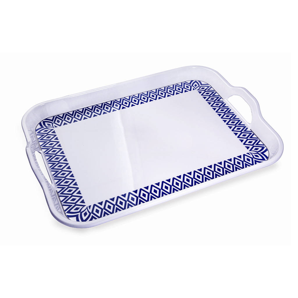 Vague Melamine 2 Handle Tray  Blue Line17.5"