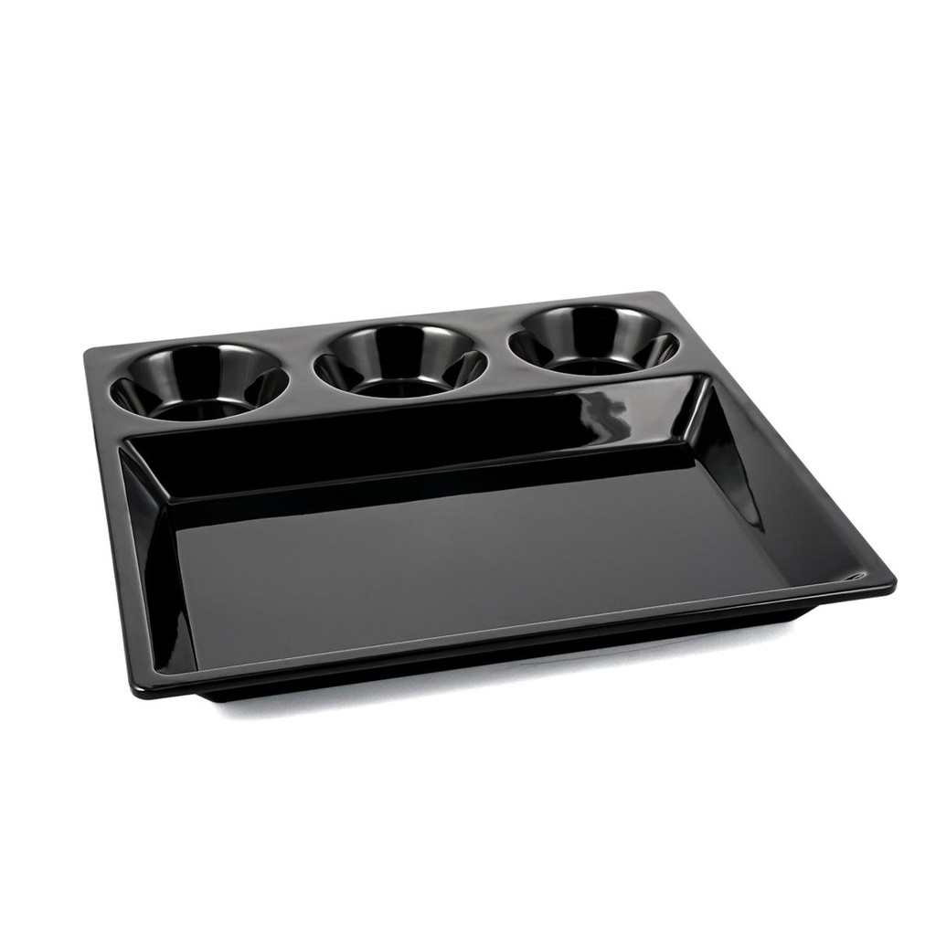 Vague Melamine Square Divided Platter with 3 Round Sauce Compartment 29 cm