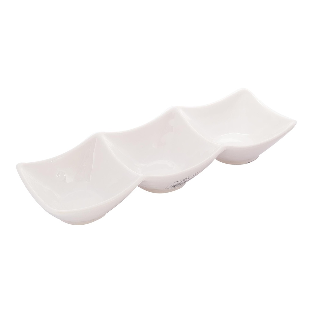 Vague White Melamine Mezza Plate three comaprtments 24 cm x 8.4 cm x 4 cm