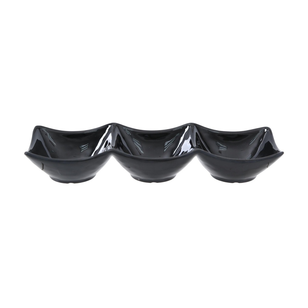Vague Black Melamine Mezza Plate three comaprtments 24 cm x 8.4 cm x 4 cm
