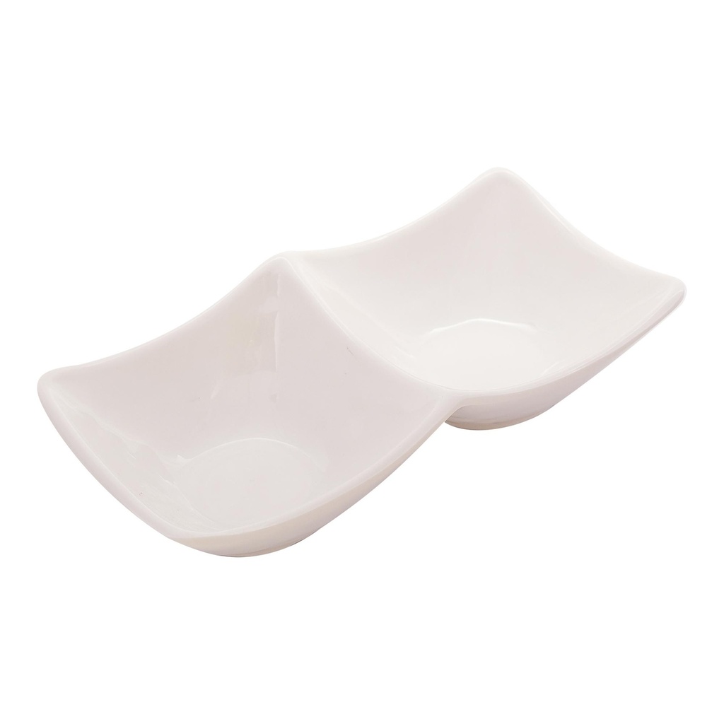 Vague White Melamine Mezza Plate two comaprtments