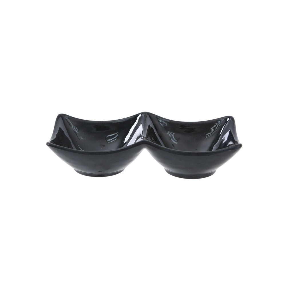 Vague Black Melamine Mezza Plate two comaprtments