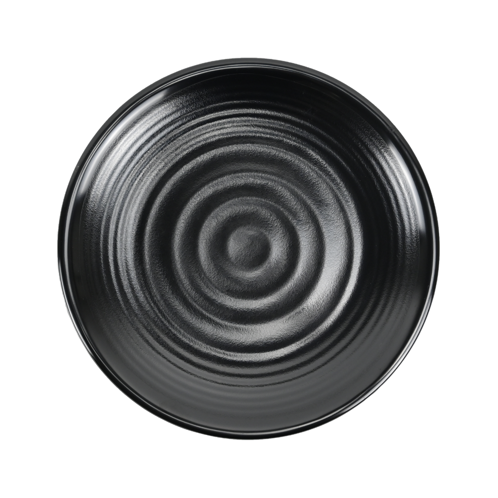 Vague Black Melamine Round Spiral Plate 10"