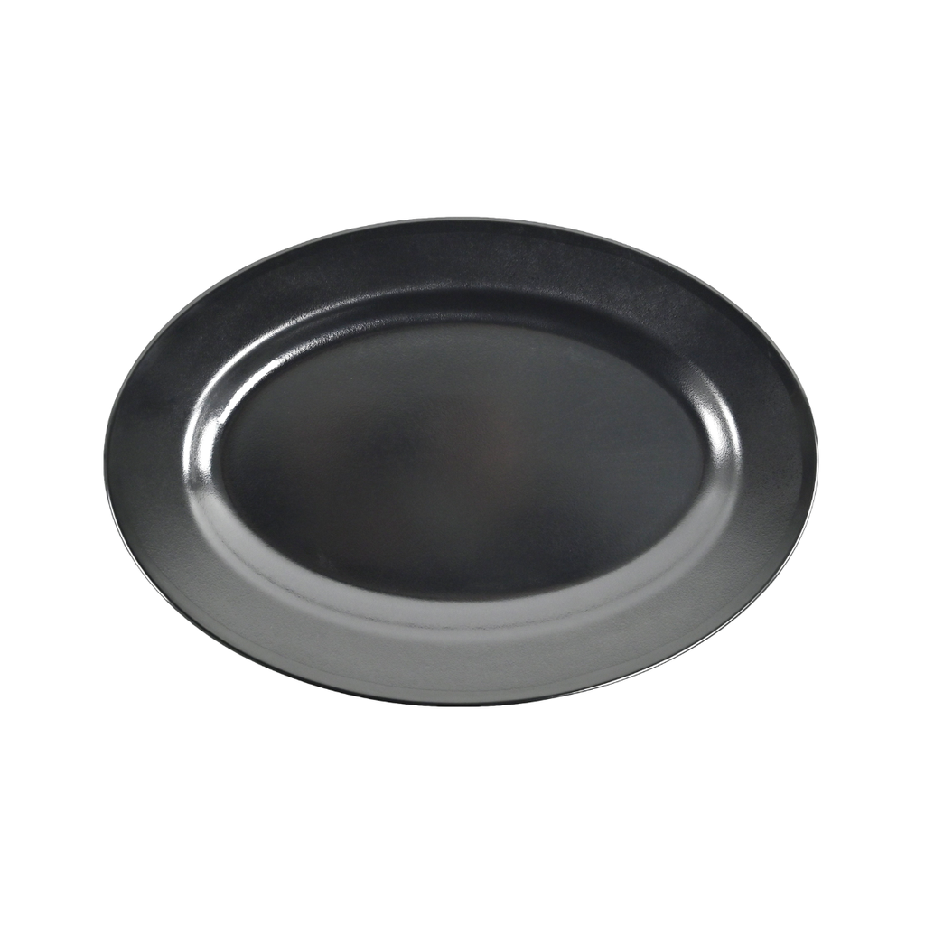 Vague Black Melamine Oval Deep Plate 16"