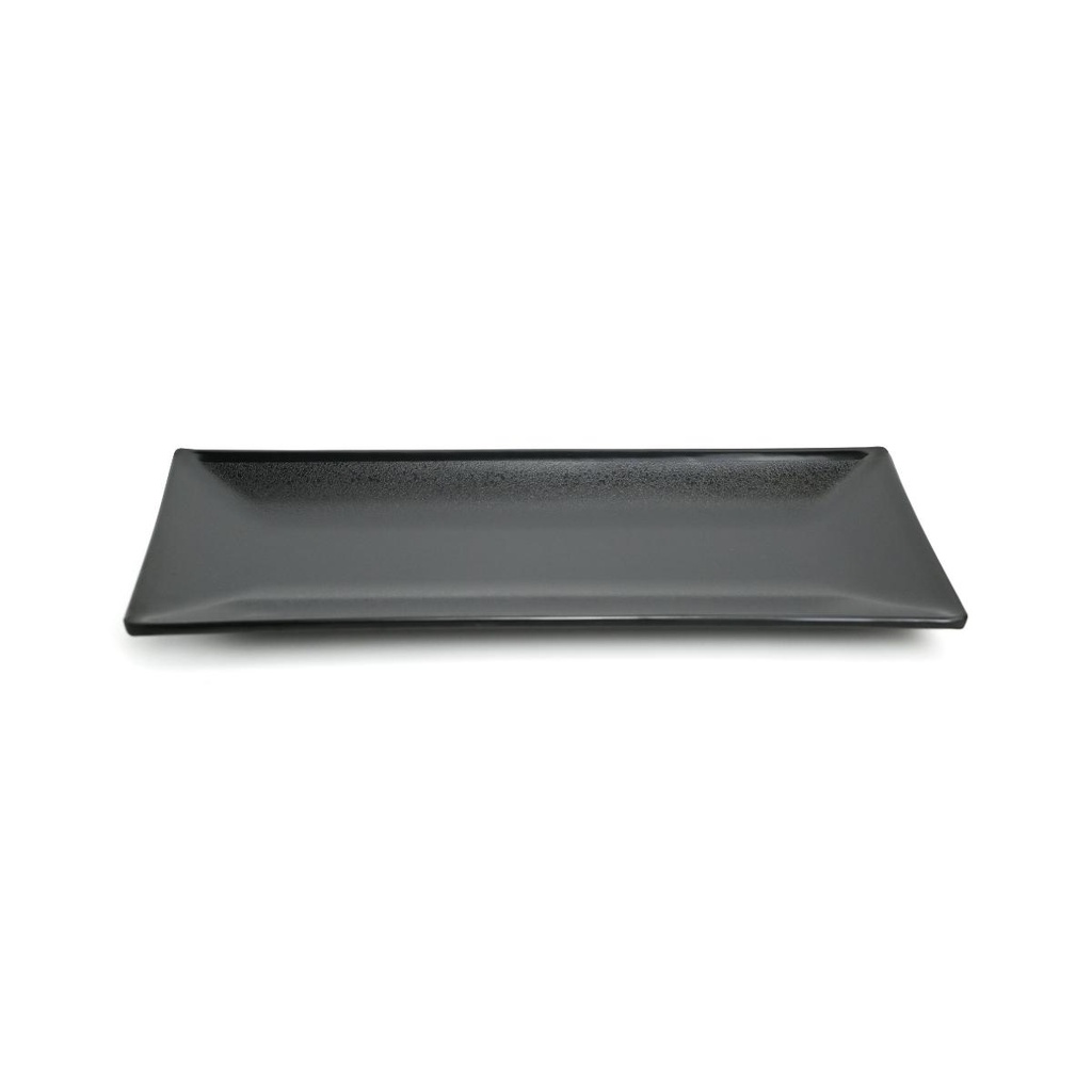 Vague Black Melamine Rectangle Plate 12.5"