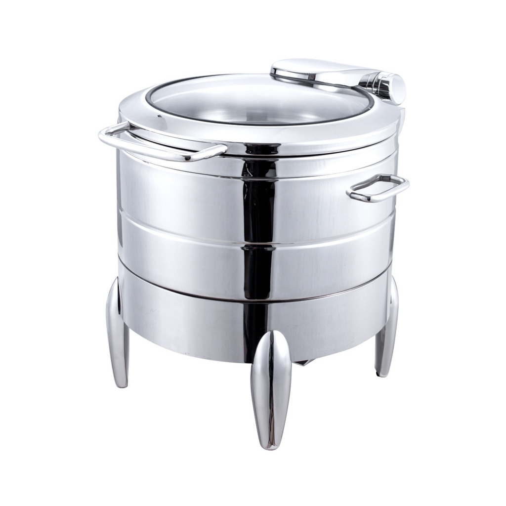 Vague Stainless Steel Round Soup Station with Glass Window Lid 11 Liter