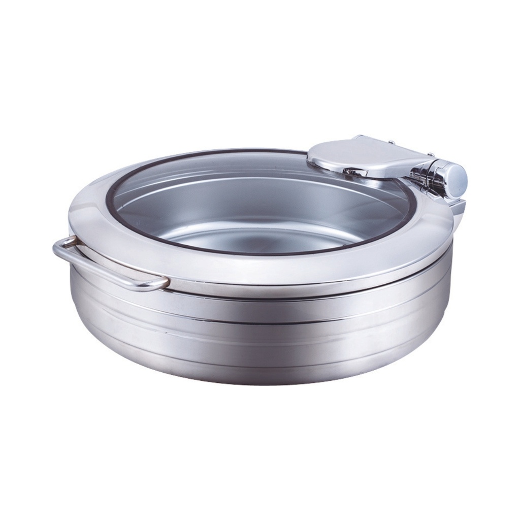 Vague 1/1 Stainless Steel Round Induction Chafing Dish with Glass Window 6 Liter