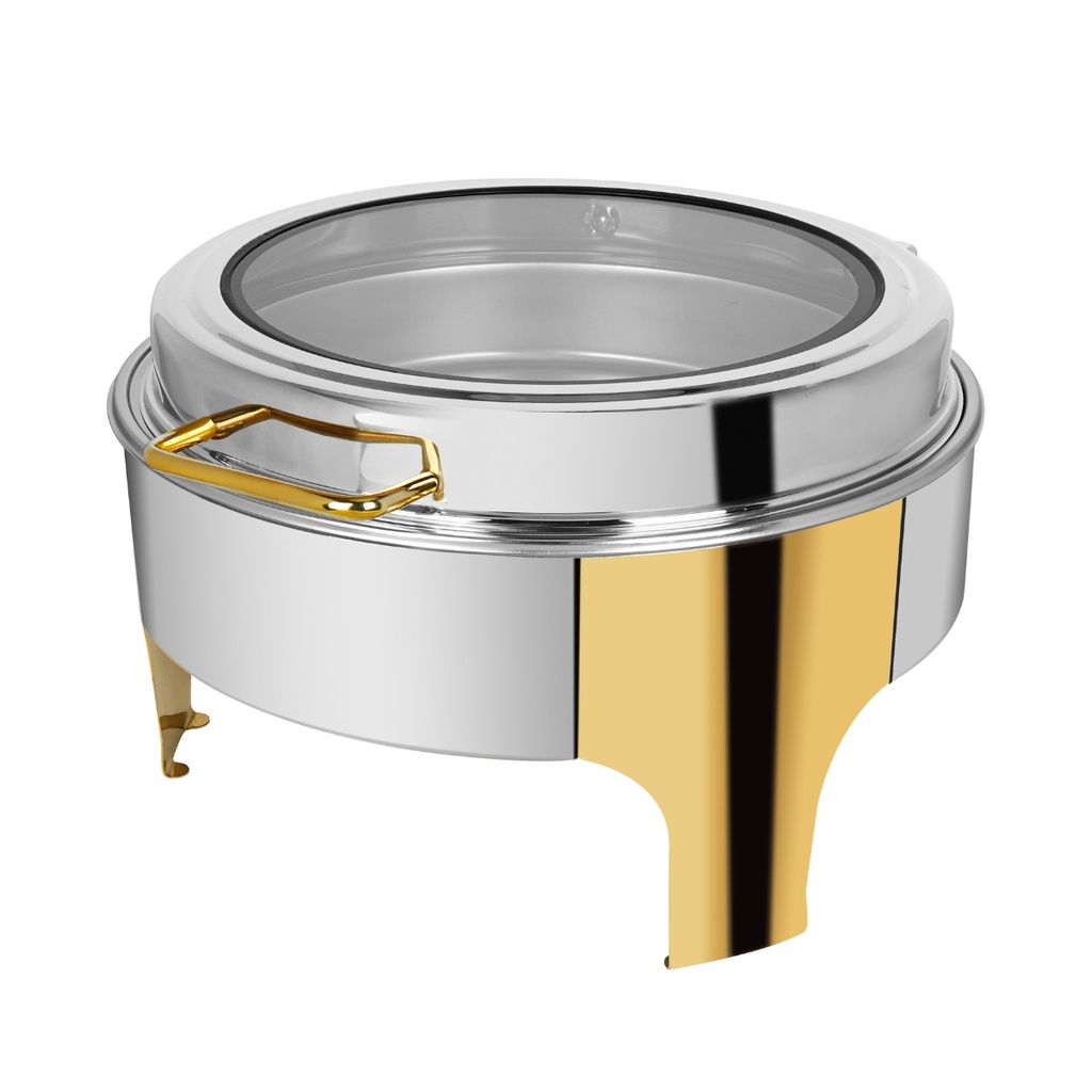 Vague Round Stainless Steel Chafing Dish with glass lid 6L Semi Gold