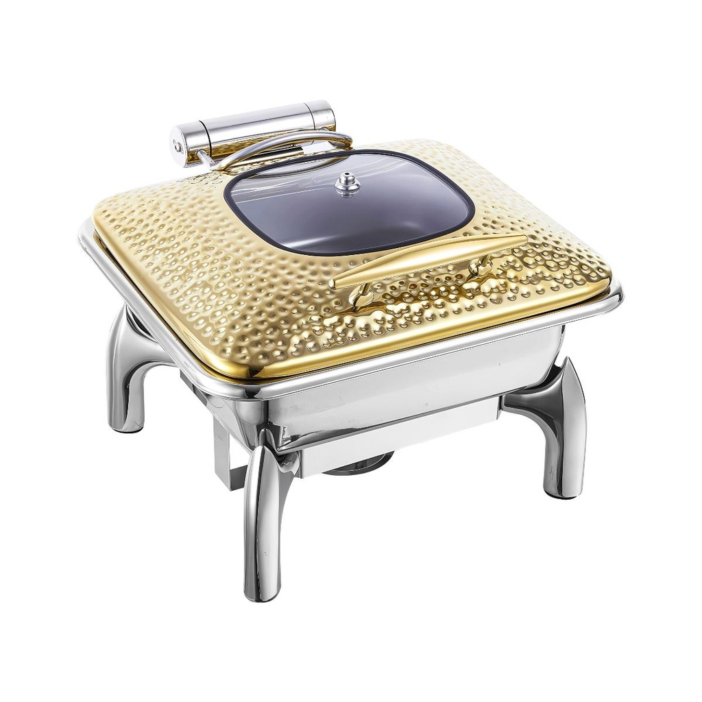 Upper 6L Chafing Dish 2/3 With Glass Lid, Small Hammer -Gold