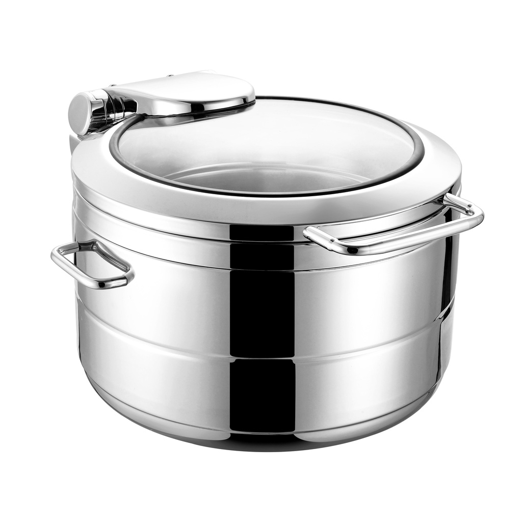 Vague Stainless Steel Round Soup Station with Glass Window Lid 11 Liter without Stand