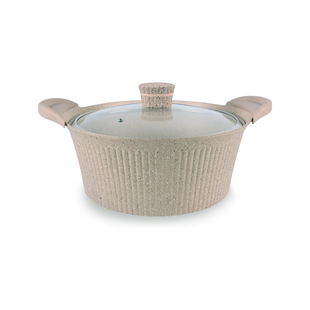 Vague Die Cast Aluminium Beige Cooking Pot 24 cm with 2 Silicone Handle Cover