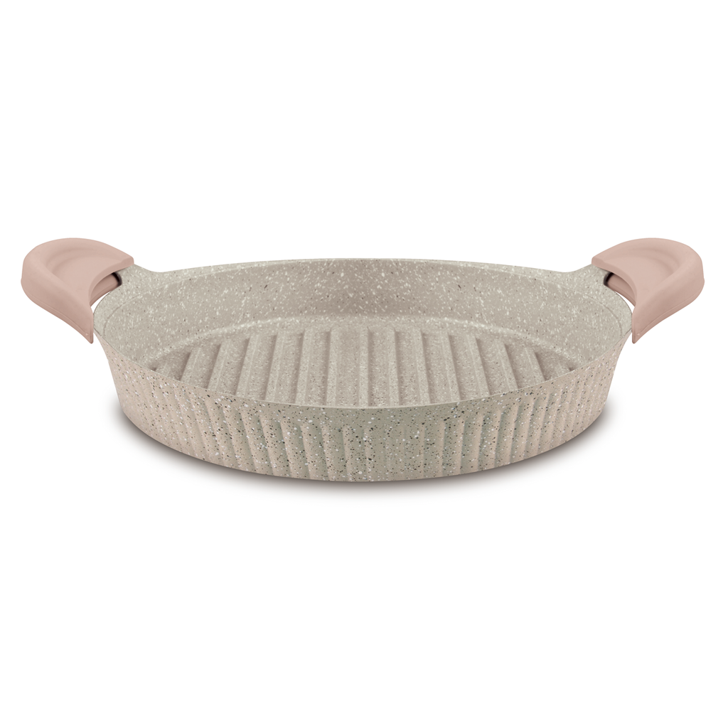 Vague Die Cast Aluminium Beige Shallow Grill Pan 28 cm with 2 Silicone Handle Covers