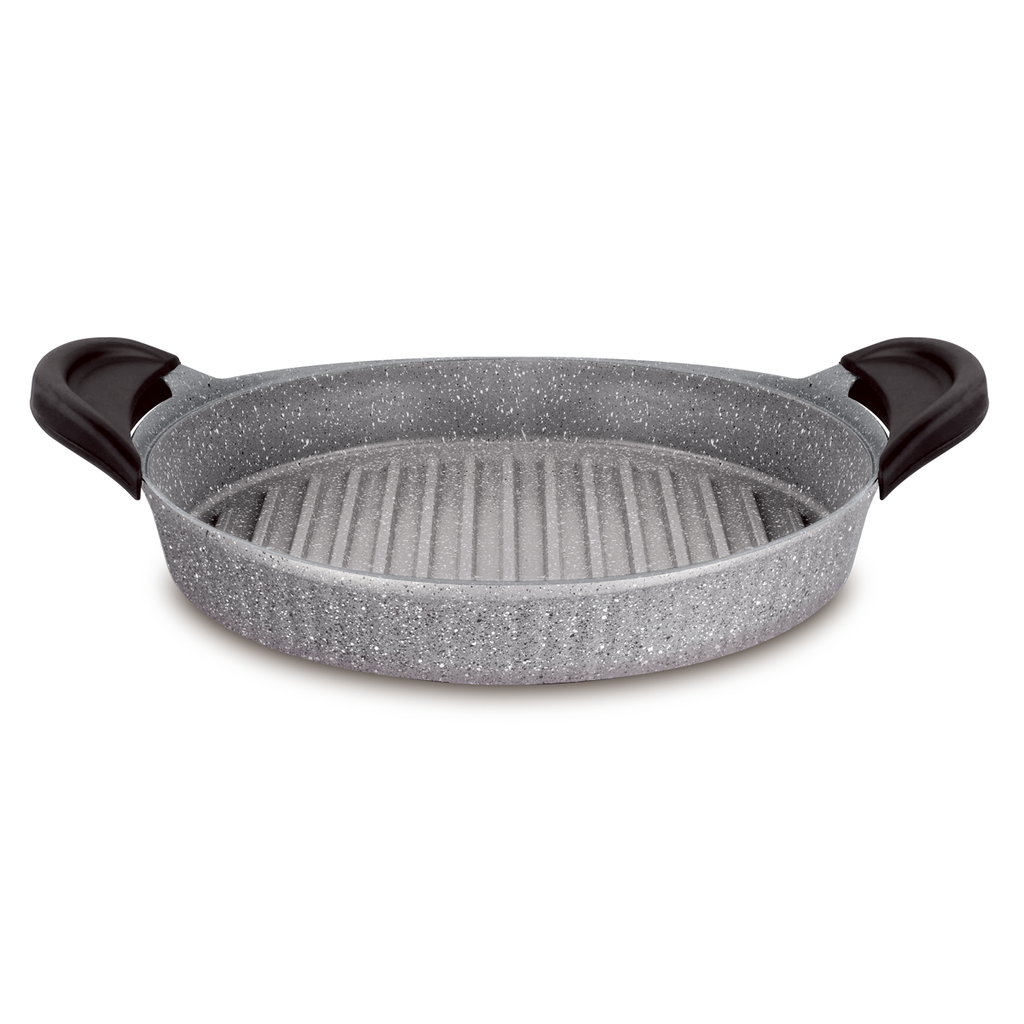 Vague Die Cast Aluminium Grey Shallow Grill Pan 28 cm with 2 Silicone Handle Covers