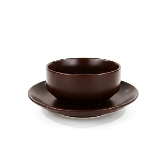 Porceletta Rustic Black Reactive Glaze Porcelain Soup Cup & Saucer