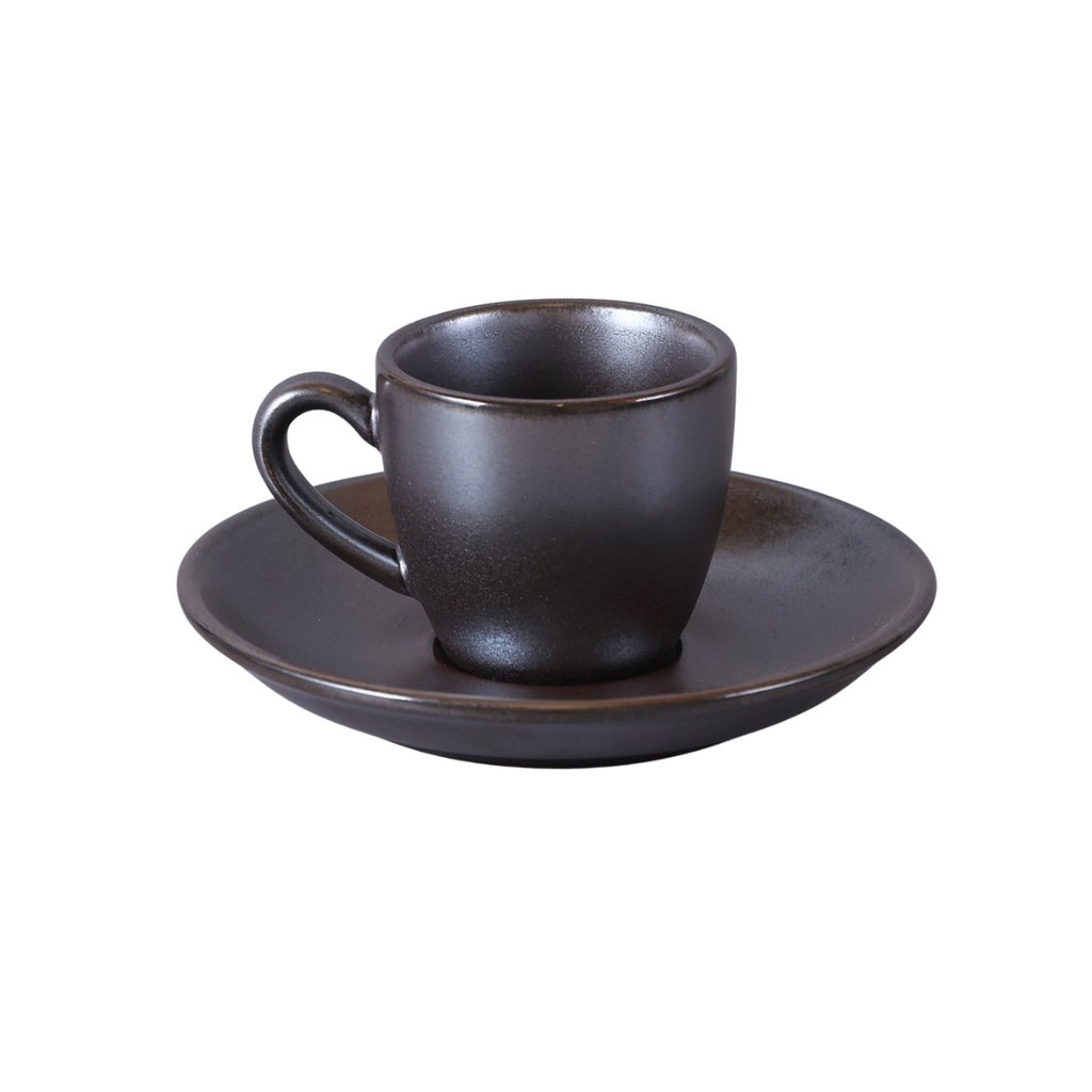 Porceletta Rustic Black Reactive Glaze Porcelain Espresso Cup & Saucer 80 ml