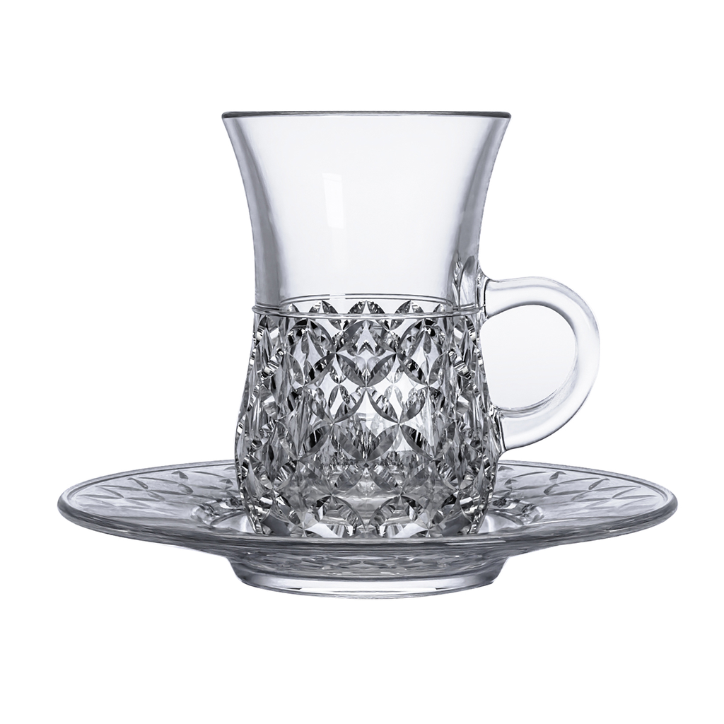 Vague Crystal 12 Piece Tea Cups & Saucers Set