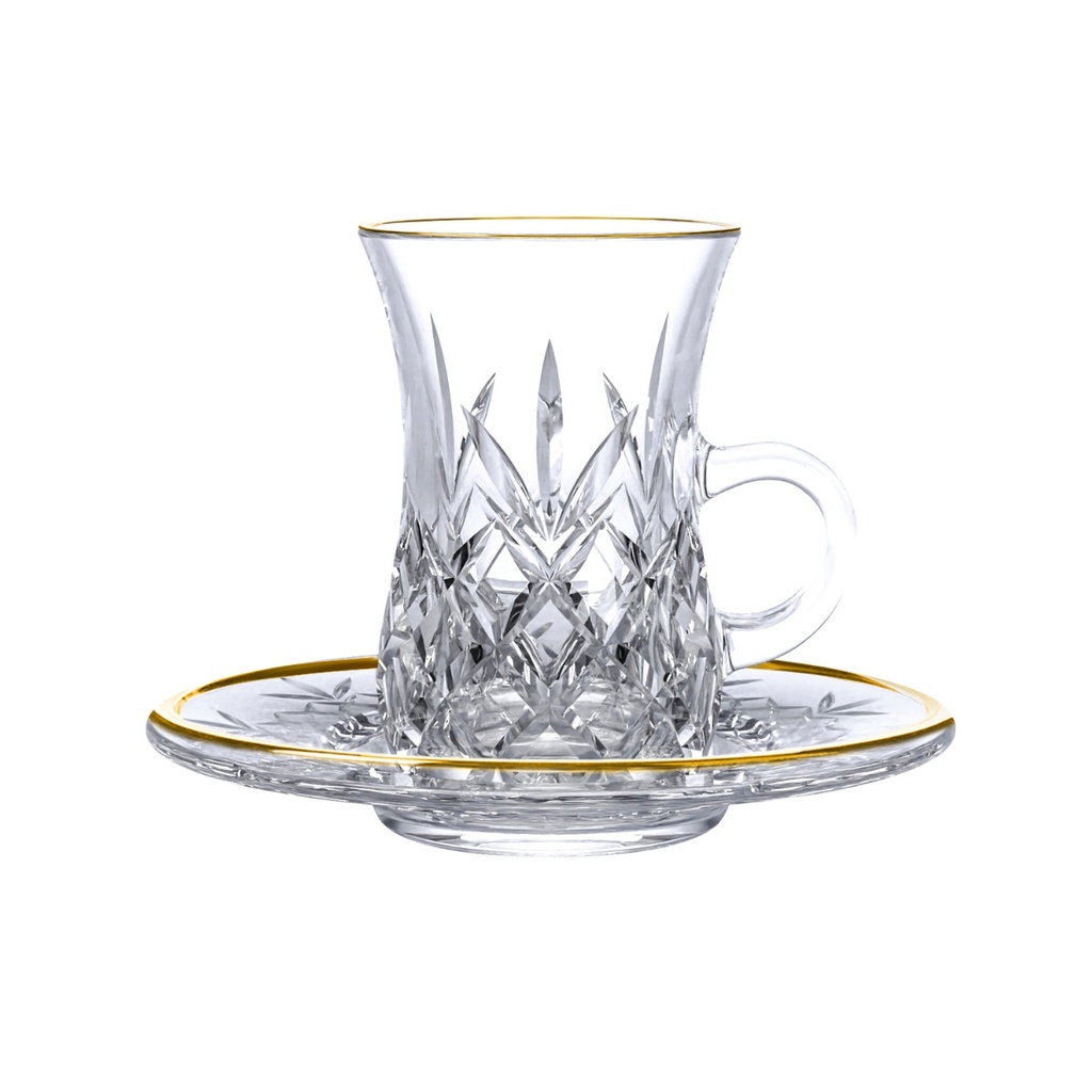 Vague Stirling 12 Piece Tea Cups & Saucers Set with Gold rim