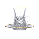 Vague Crystal 12 Piece Tea Cups & Saucers Set with Gold rim