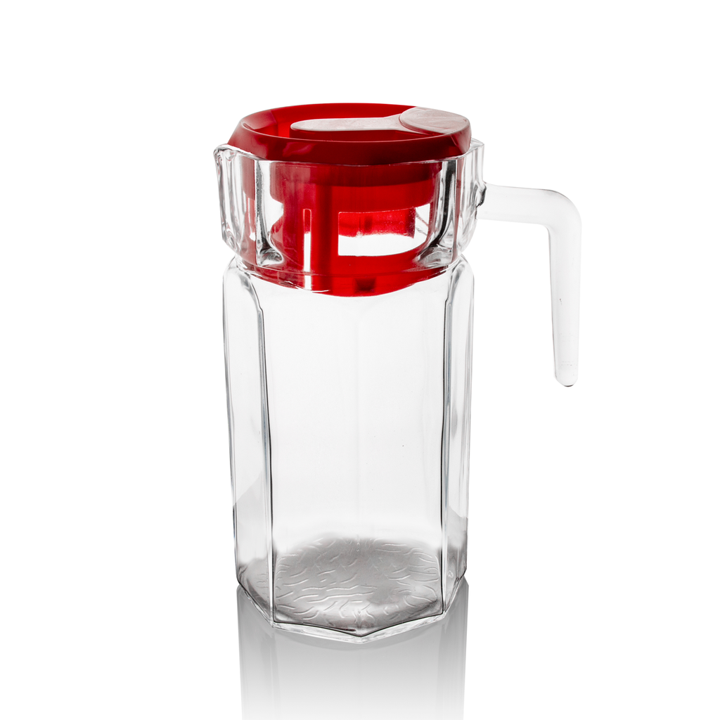 Vague Glass Glass Jug 1.3 Liter Red Lid