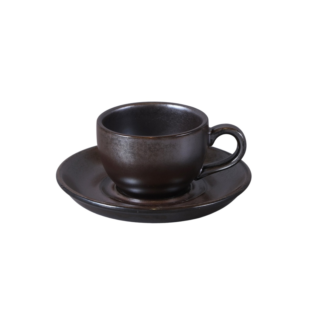 Porceletta Rustic Black Reactive Glaze Porcelain Cup & Saucer 270 ml