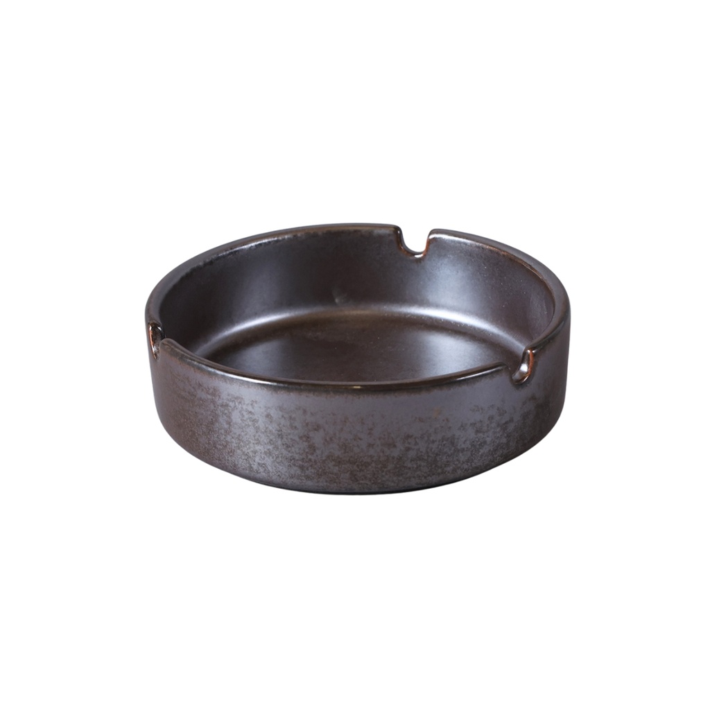 Porceletta Rustic Black Reactive Glaze Porcelain Round Ashtray 4"