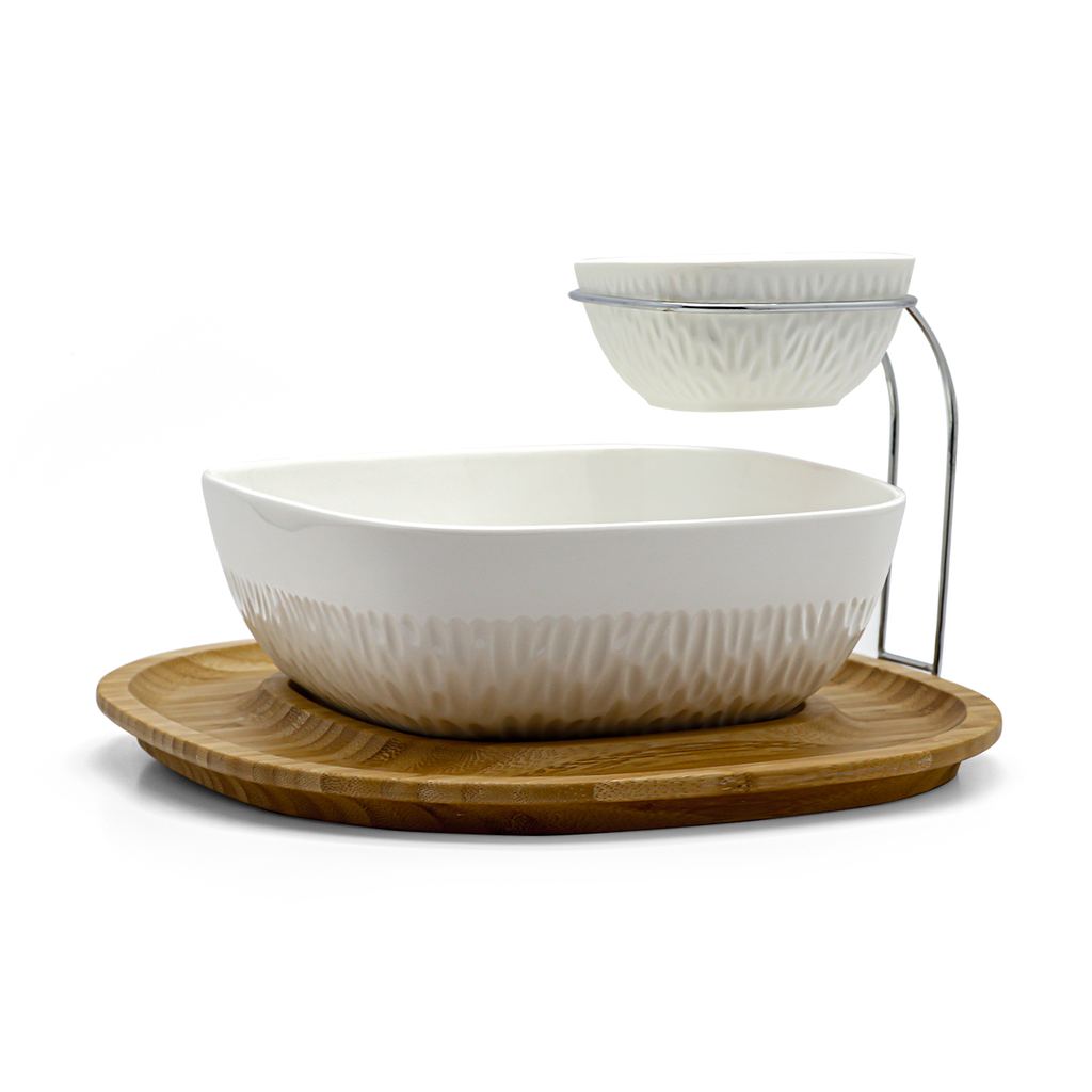 Porceletta Ivory Porcelain Chip & dip with Bamboo Stand