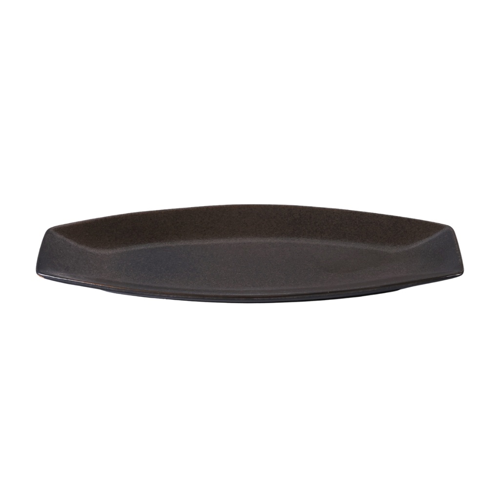 Porceletta Rustic Black Reactive Glaze Porcelain Boat Plate 12"