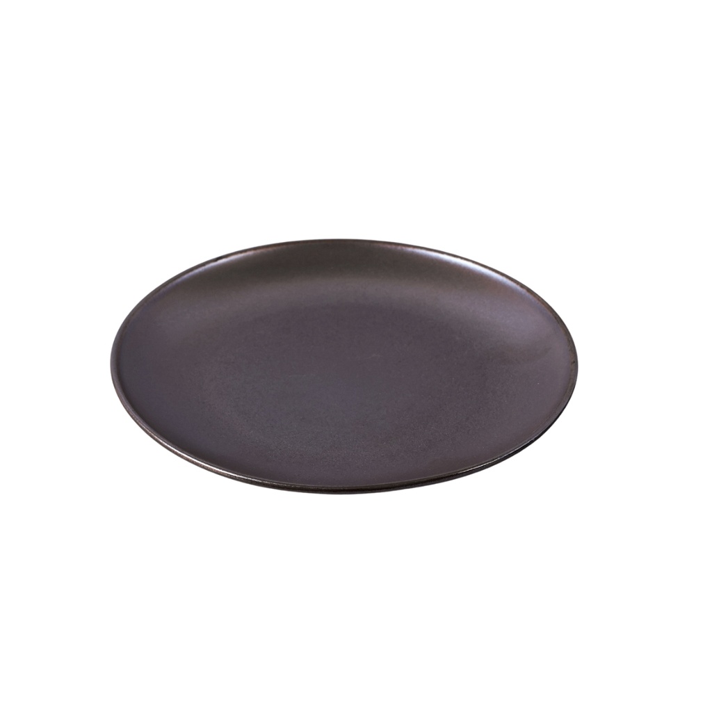 Porceletta Rustic Black Reactive Glaze Porcelain 8" Rimmed Thin Flat Plate